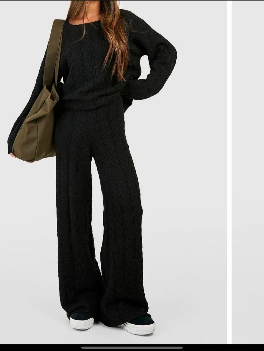 Callahan Knitwear Cable Knit Wide Leg Black Pants Large Cabincore Leisurewear